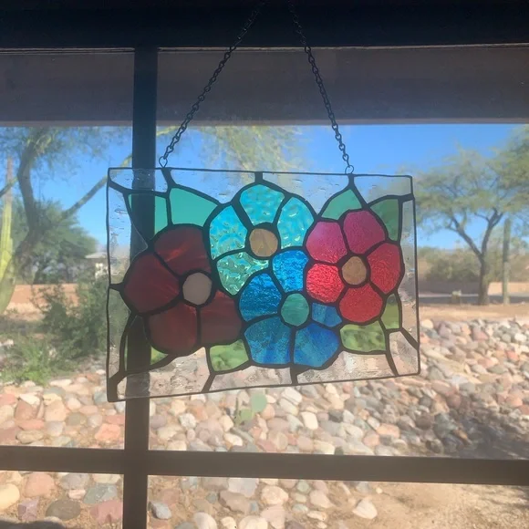 Handmade Vibrant Floral Stained Glass Art - Picture 1 of 6